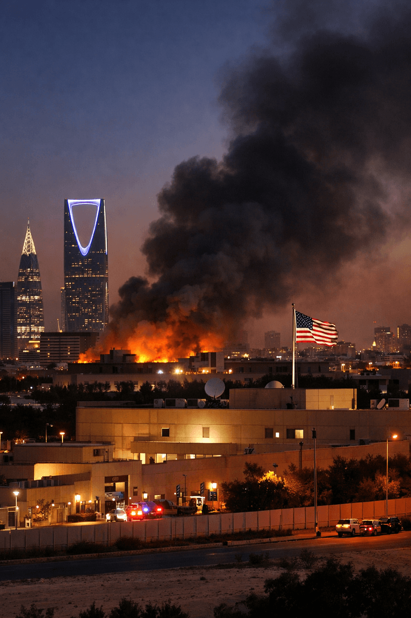 Drone Strike Hits U.S. Embassy in Riyadh — Fire Erupts, Minor Damage Reported